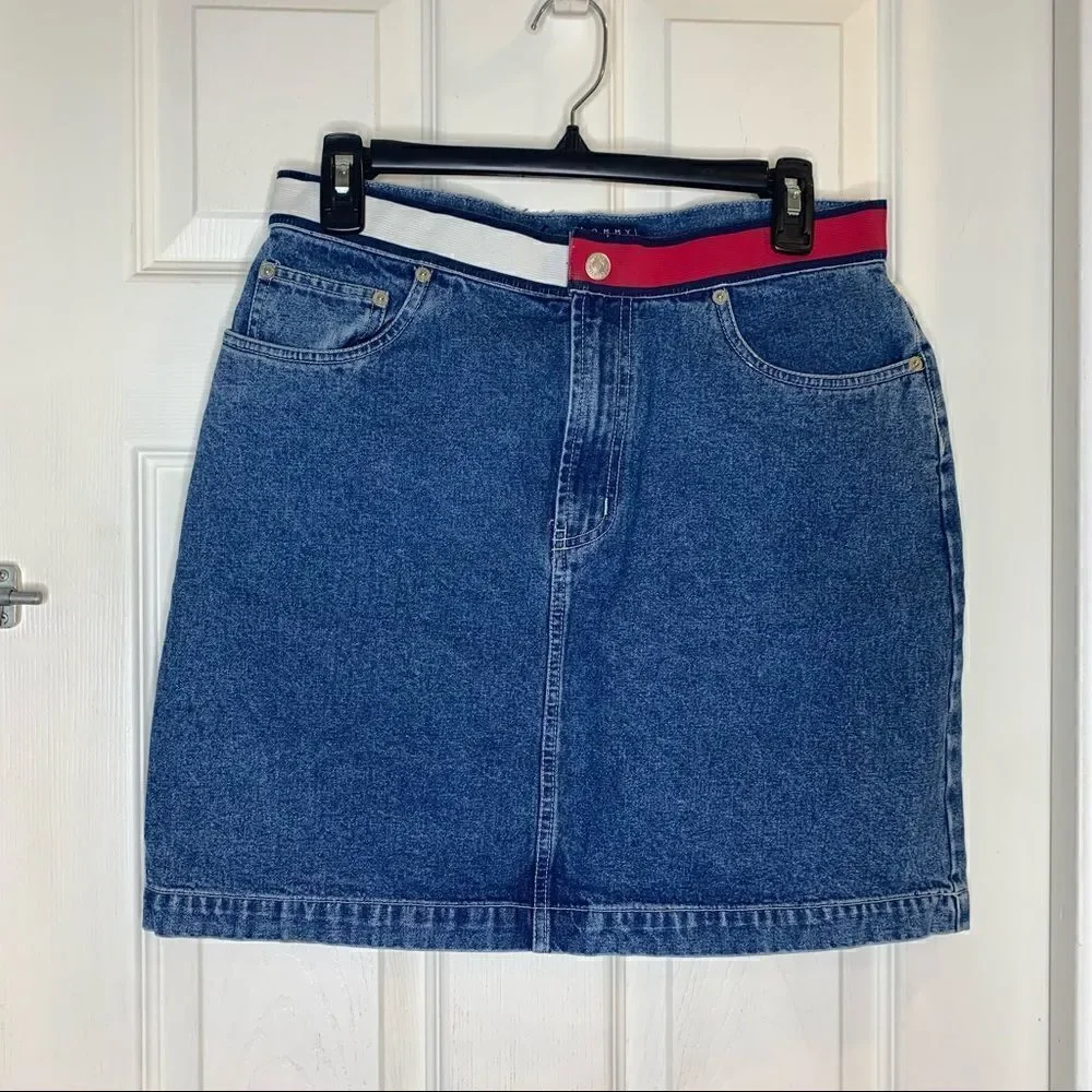 Vintage 90s Tommy Hilfiger Wide Logo Waist Skirt 10
